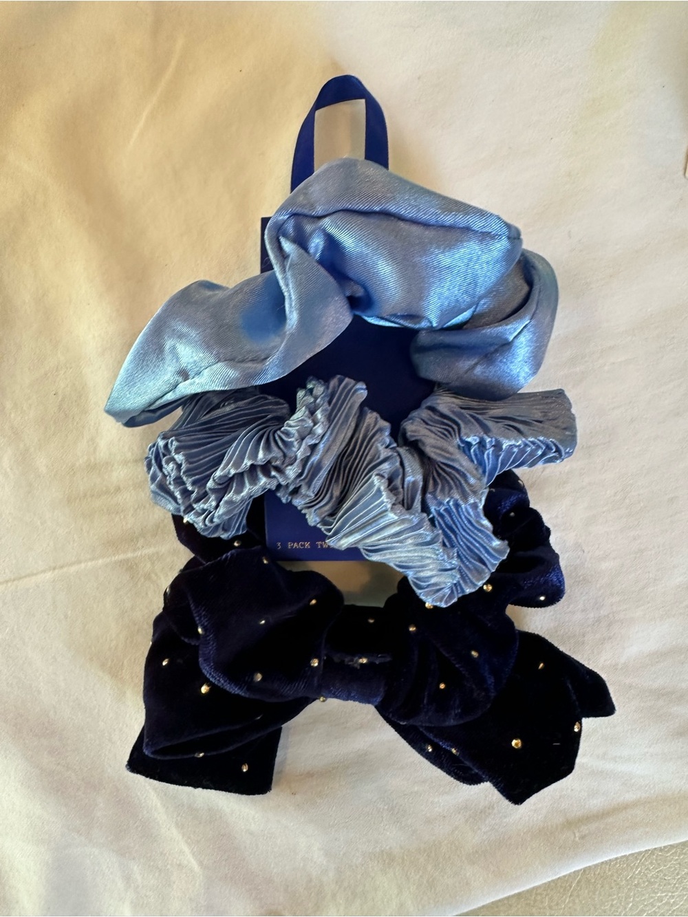 a new day Blue Satin and Navy Velvet Studded Scrunchie Set